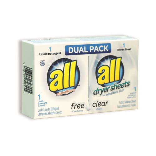 Paquete Doble de Detergente  para Ropa All® Free & Clear y Toallitas para Secadora, Máquina Expendedora con Monedas de Único Uso, 1.6 oz